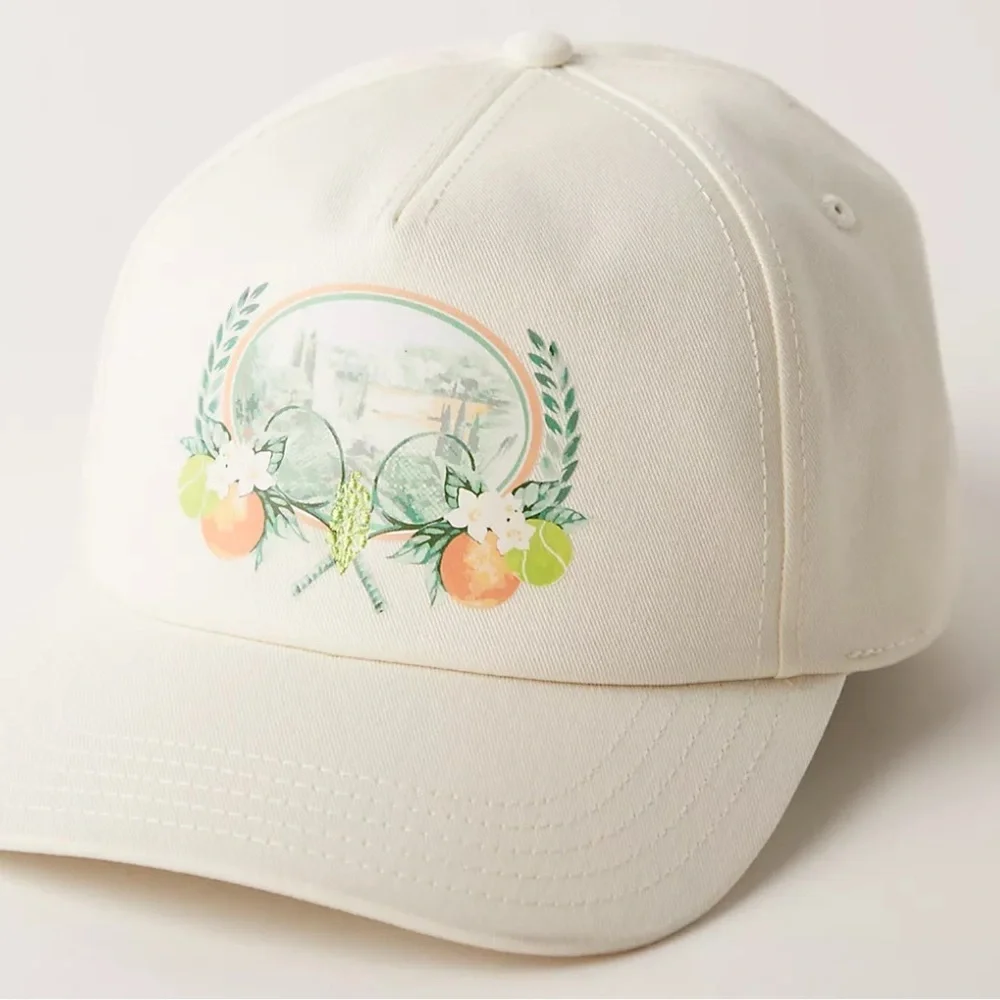 Free People Movement Logo Baseball Cap Citrus fruit tennis club icon racquets
